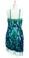 Handmade Short Metallic Sequins Dress In Turquoise with Beaded Hemline