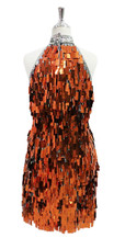 Handmade Short Metallic Copper Sequins with Keyhole Chinese Collar Dress