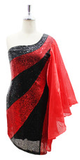Short Black and Red Sequin Fabric Dress With One Shoulder Red Ruffle Sleeve