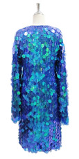 Handmade Short 30MM Transparent Sequins with Blue Fabric and Long Bell Sleeves