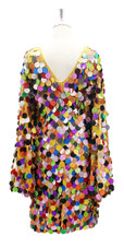 Handmade Short 30MM Multi-Color Hologram Sequins Dress with Bell Sleeves