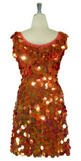 Short Handmade 30mm Paillette Hanging Hologram Copper Sequin Sleeveless Dress with U Neck back