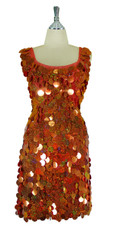 Short Handmade 30mm Paillette Hanging Hologram Copper Sequin Sleeveless Dress with U Neck front