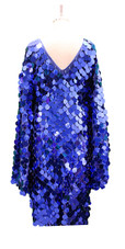 Handmade Short 30MM Dark Blue Sequins Dress with Bell Sleeves