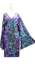 Handmade Short 30MM Transparent Sequins with Black Fabric and Long Bell Sleeves