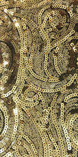 Show Choir Short Gold Baroque Sequin Fabric Dress With Ruffles and Jagged Beaded Hemline
