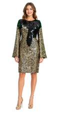 Show Choir Short Baroque Gold Sequin Fabric Dress with Black Jumbo Sequins