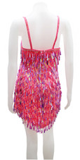 Show Choir Short Handmade Sequin Dress with Tear-Drop Shaped Transparent and Hologram Fuchsia sequins