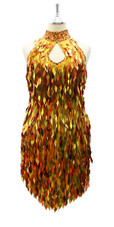 In-Stock Handmade Short Dress in Metallic Gold Diamond Shape Sequins In Size US 18/UK 20/Euro 50