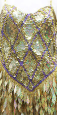 In-Stock Handmade Short Dress In Gold Hologram 8mm and Diamond Sequins In Size US 18/UK 20/Euro 50