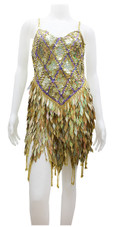In-Stock Handmade Short Dress In Gold Hologram 8mm and Diamond Sequins In Size US 18/UK 20/Euro 50