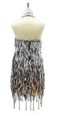 In-Stock Handmade Short Rectangle Metallic Silver Sequins with Jagged Beaded Hemline In Size US 14/UK 16/Euro 46