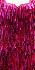 In-Stock Handmade Short Rectangle Metallic Fuschia Sequins with Jagged Beaded Hemline In Size US 12/UK 14/Euro 44
