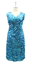 Short Turquoise Sequin Fabric with Hanging Sequins Dress