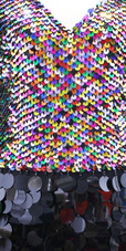 Handmade Short Dress In 8mm Multi-Sequins Top and Jumbo Black Sequin Skirt