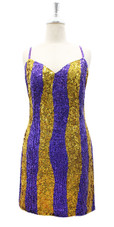 Handmade Short Dress In 8mm Gold and Purple Metallic Sequins Pattern Dress