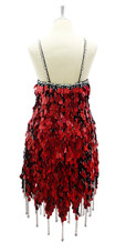In-Stock Handmade Short Dress In Red Hologram Hanging Sequins In Size US 18/UK 20/Euro 50