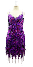 In-Stock Handmade Short Dress In Purple Hologram Hanging Sequins In Size US 20/UK 22/Euro 52
