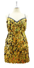 In-Stock Handmade Short Dress In Gold Hologram Hanging Sequins In Size US 14/UK 16/Euro 46