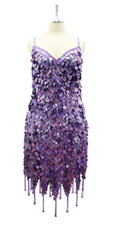In-Stock Handmade Short Dress In Light Purple Hologram Hanging Sequins In Size US 18/UK 20/Euro 50