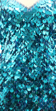 In-Stock Handmade Short Dress In Turquoise Blue Metallic Hanging Sequins In Size US 18/UK 20/Euro 50