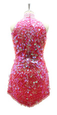 In-Stock Handmade Short Dress In Pink Iridescent Hanging Sequins In Size US 14/UK 16/Euro 46