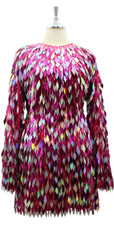 In-Stock Handmade Short Dress In Fuchsia and Silver Iridescent Sequins In Size US 14/UK 16/Euro 46
