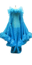 In-Stock Long Organza Ruffle Coat with Oversized Sleeves and Highlight Sequins in Blue In Size US 18/UK 20/Euro 50