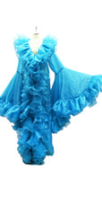In-Stock Long Organza Ruffle Coat with Oversized Sleeves and Highlight Sequins in Blue In Size US 18/UK 20/Euro 50