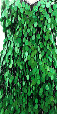Short Handmade Sequin Dress in Hologram Green Tear Shaped Sequins with Jagged Beaded Hemline