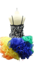 Short Handmade Dress, with Tear-Drop Shaped Silver Sequins and Multi-Color Ruffle Skirts