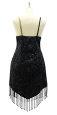 Handmade 8mm Black Metallic Sequins Dress with Red and Gold Sequin Strip Across
