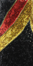 Handmade 8mm Black Metallic Sequins Dress with Red and Gold Sequin Strip Across