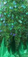Handmade Short Iridescent Green Sequins with Organza Hemline