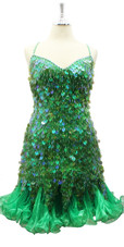 Handmade Short Iridescent Green Sequins with Organza Hemline