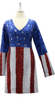 Custom Handmade 8mm Metallic Sequin Long Sleeves Dress – American Flag Pattern