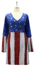 Custom Handmade 8mm Metallic Sequin Long Sleeves Dress – American Flag Pattern