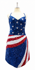 Handmade 8mm Metallic Blue Sequin Dress – American Flag Pattern