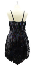 Handmade Short Metallic Sequins Dress In Green Silver and Red Sequins In Front and Whole Black Sequins At the Back