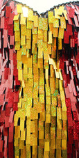 Handmade Short Hologram Sequins Dress In Red and Gold Sequins In Front and Whole Black Sequins At the Back