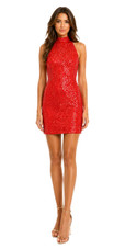 Short Handmade 8mm Cupped Red Sequin Gown