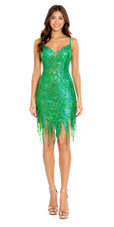 Short Handmade Sequin Dress Iridescent Green with Beaded Hemline