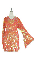 Short Handmade 30mm Paillette Hanging Iridescent Orange Sequin Dress with V Neck and Oversized Sleeves view