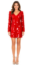 Short Handmade Paillette Transparent Red Sequin Dress with Sleeves
