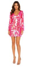 Short Handmade Paillette Iridescent Pink Sequin Dress with Sleeves