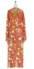 Long Handmade Paillette Sequin Gown in Transparent Iridescent Peach with Oversize Sleeves back view