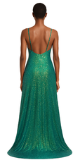 Long handmade Sequin Dress in Green With Fishtail Back
