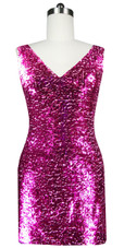 Sequin Fabric Short Dress in Fuchsia with Cowl Back Front View