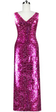 Long dress in metallic fuchsia sequin spangles fabric and cowl back front view