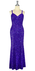 Long Handmade 8mm Cupped Sequin Dress in Hologram Royal Purple front view
